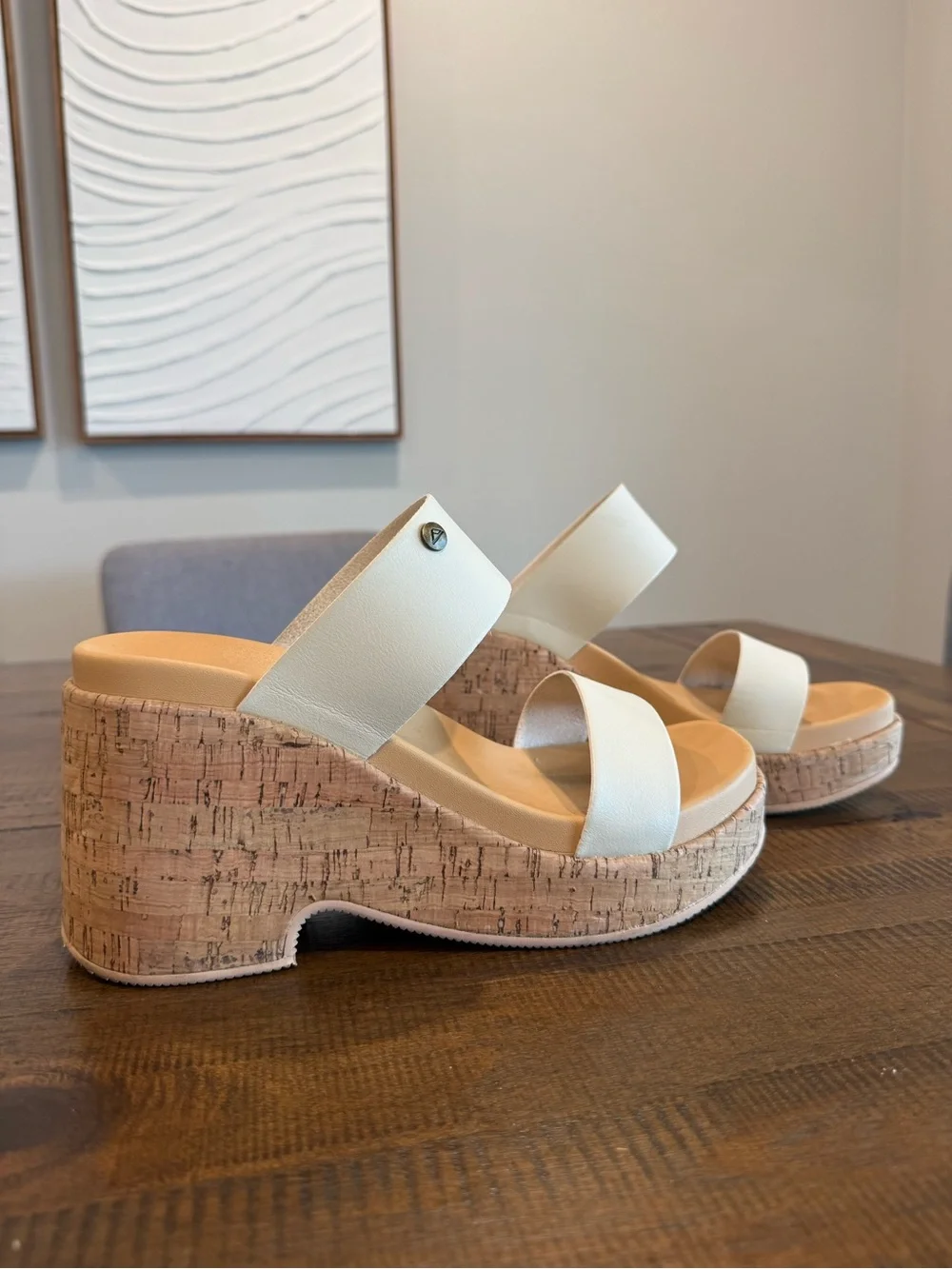 Reef Ibiza White Double-Strap Cork Wedge Slides